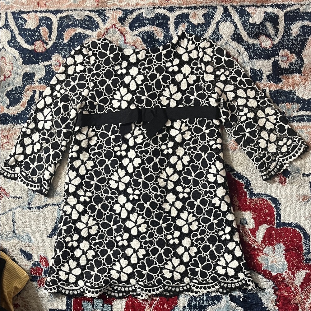 Milly Minis Girls Black & White Floral Lace Dress with Belt – Size 5,Made in USA